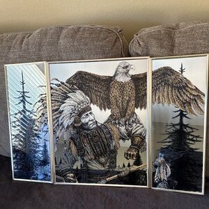 Native American and Eagle Wall Art in Black and Gold